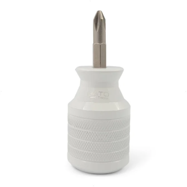 Short Stubby Screwdriver - Double Ended and Magnetic Bit Phillips & Flat/Slotted (Aluminum-White)