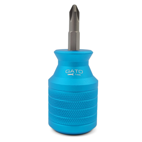 Short Stubby Screwdriver - Double Ended and Magnetic Bit Phillips & Flat Slotted (Aluminum-Blue) (2)